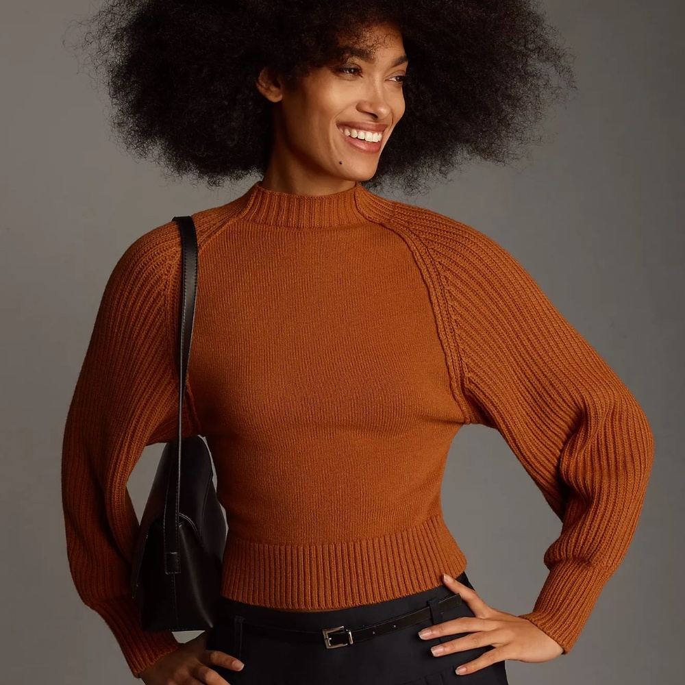 ANTHROPOLOGIE Mock-Neck Raglan Ribbed Sleeve Pullover Sweater - NWT, $118 Retail